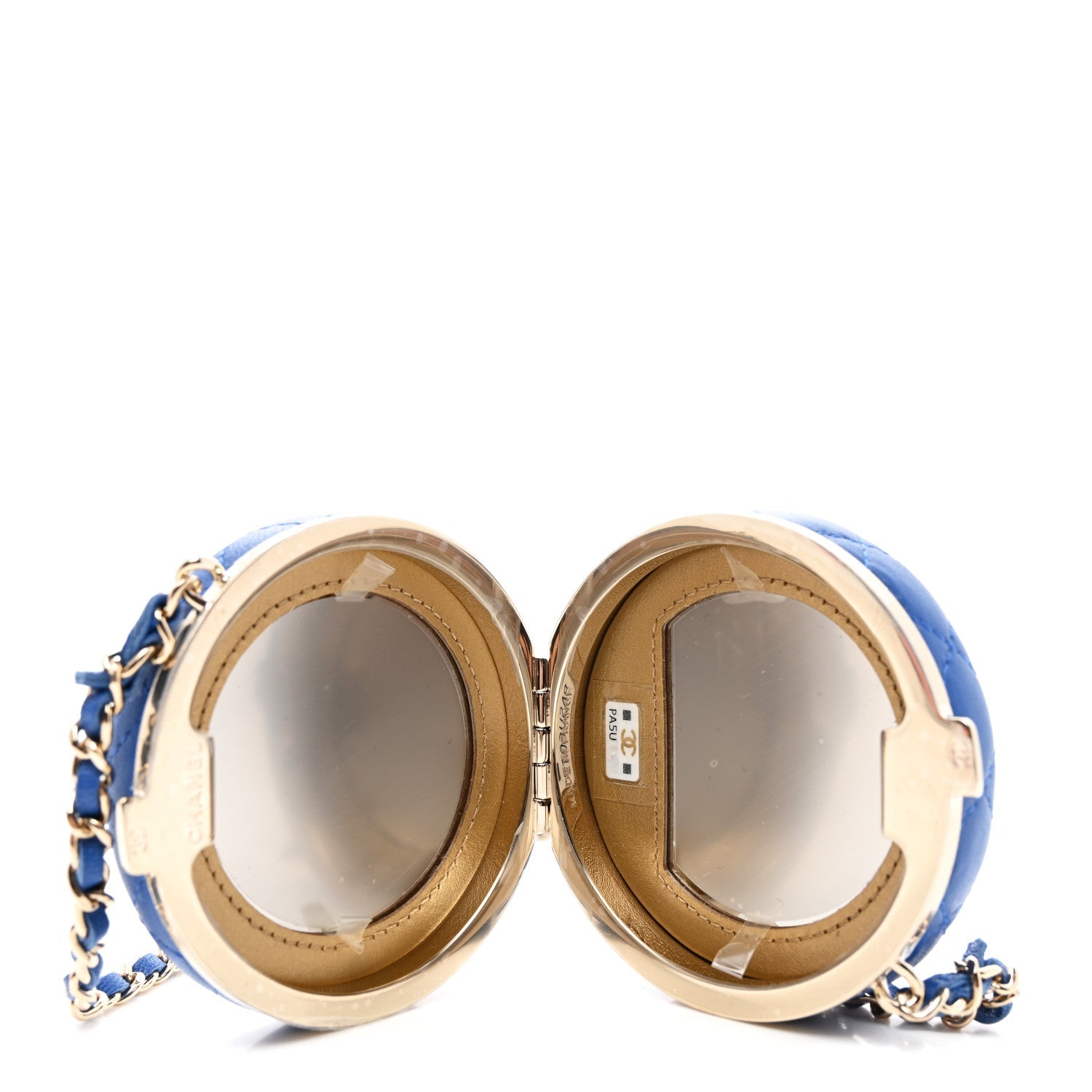 Chanel Lambskin Enamel Quilted Round Poker Chip Clutch With Chain Blue White 5 of 11