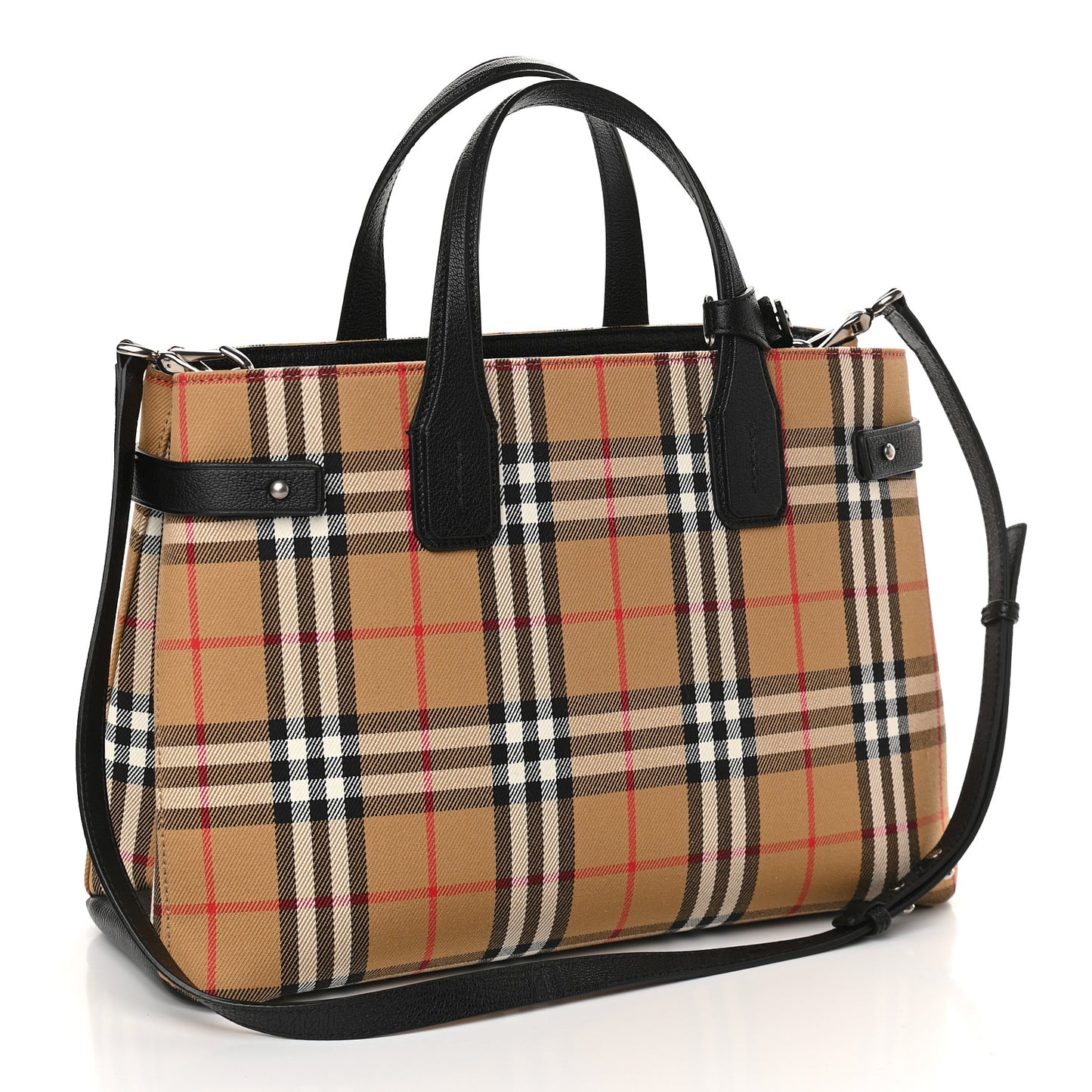 Goatskin Vintage Check Medium Banner Tote Black