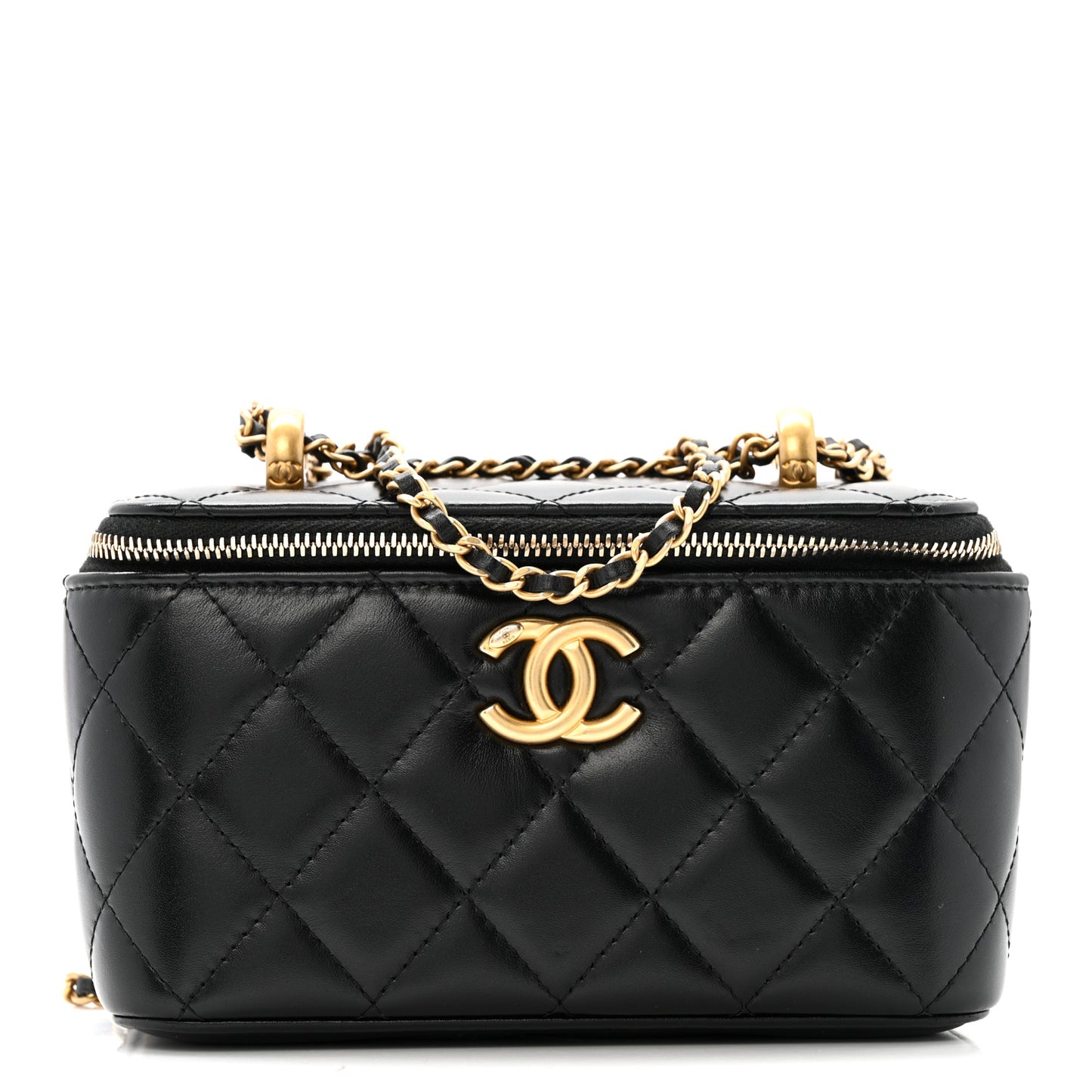 Calfskin Quilted Perfect Fit Vanity Case With Chain Black
