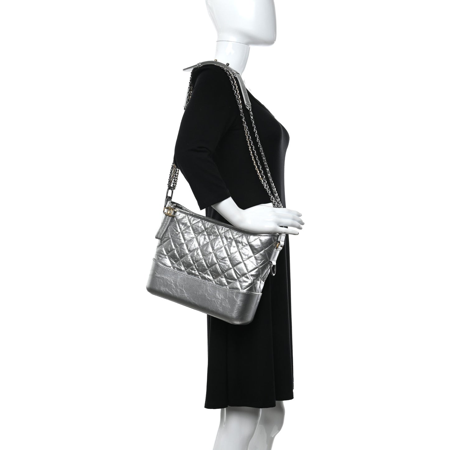 Metallic Lambskin Calfskin Quilted Medium Gabrielle Hobo Silver