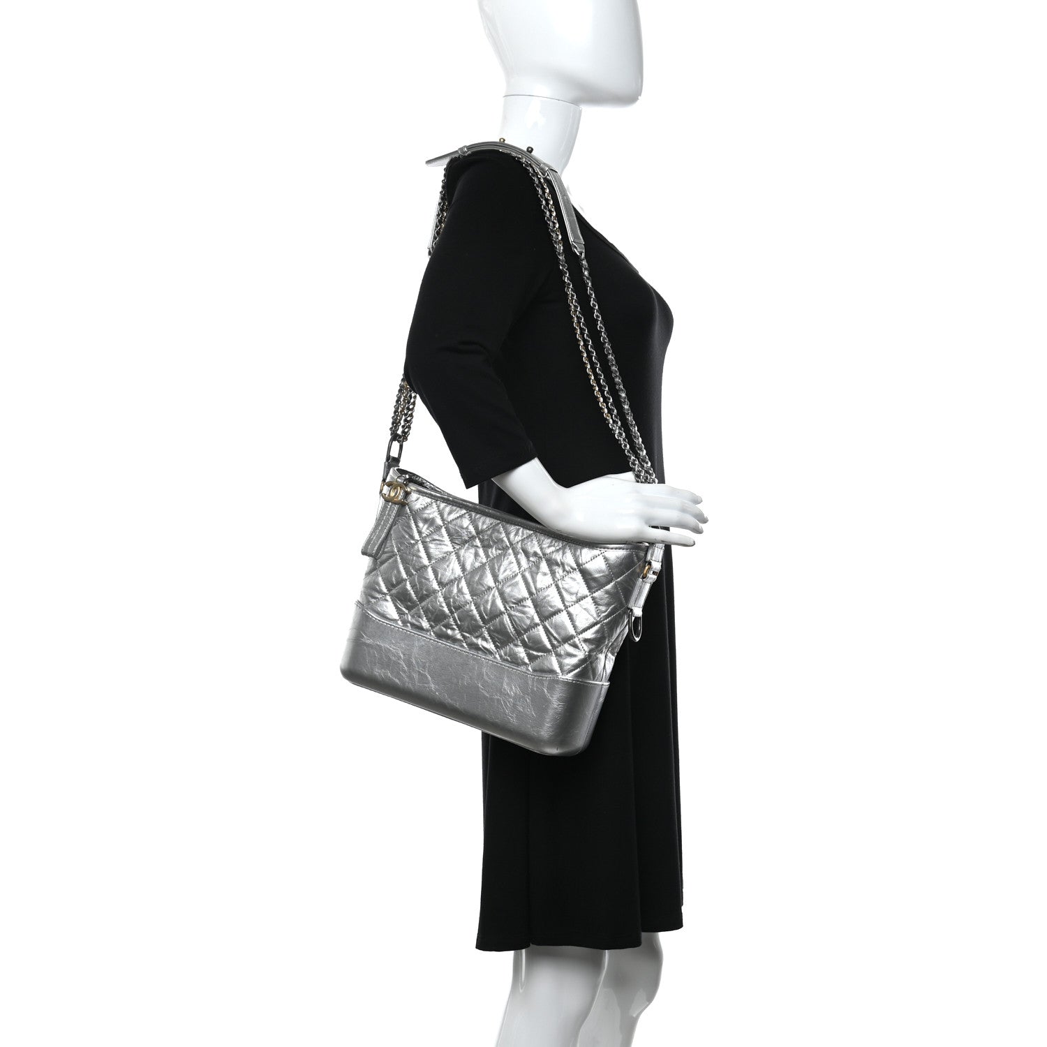 Chanel Metallic Lambskin Calfskin Quilted Medium Gabrielle Hobo Silver 2 of 13