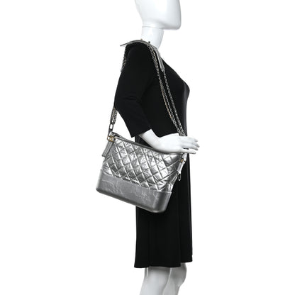 Chanel Metallic Lambskin Calfskin Quilted Medium Gabrielle Hobo Silver 2 of 13