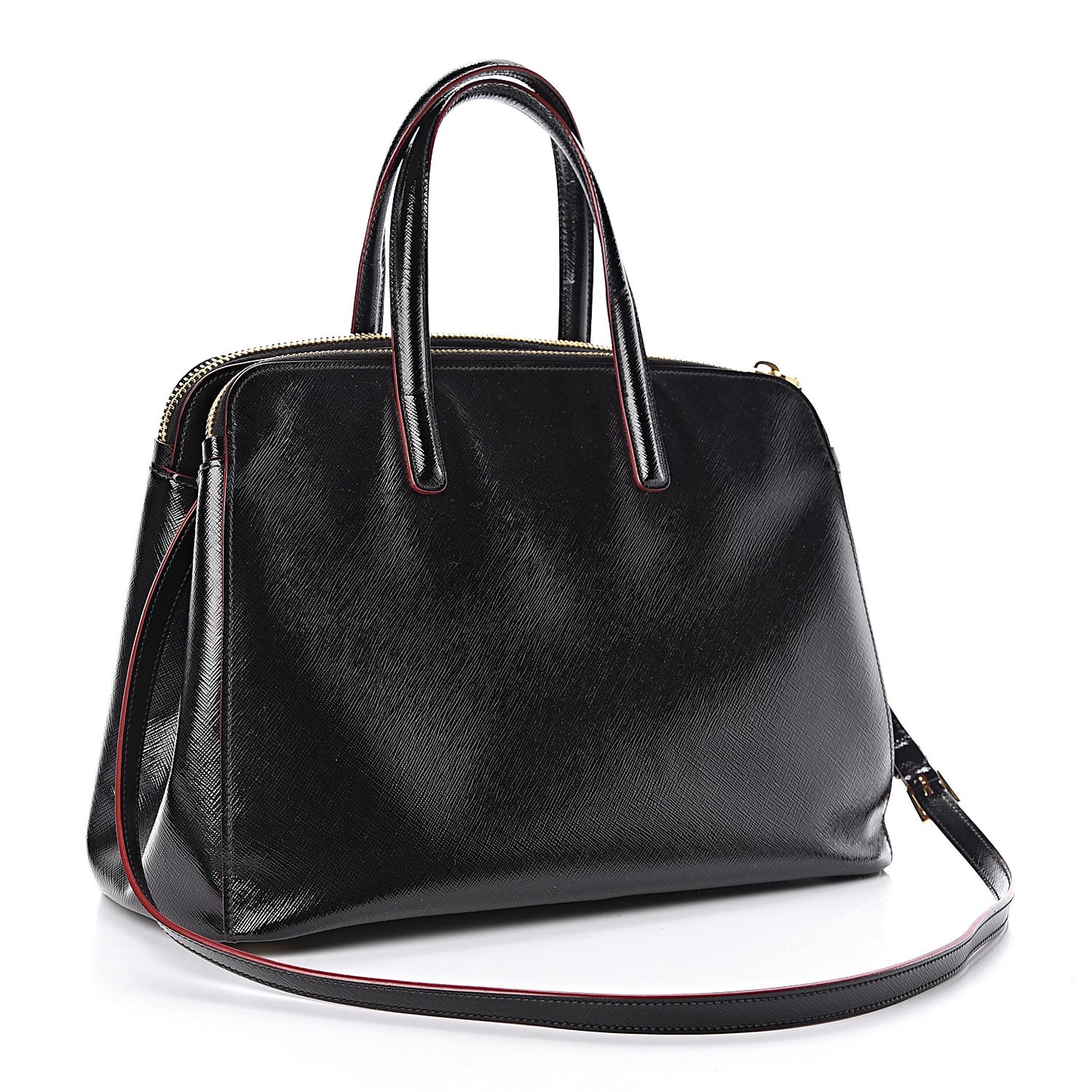 Saffiano Vernice Double Zip Tote Black