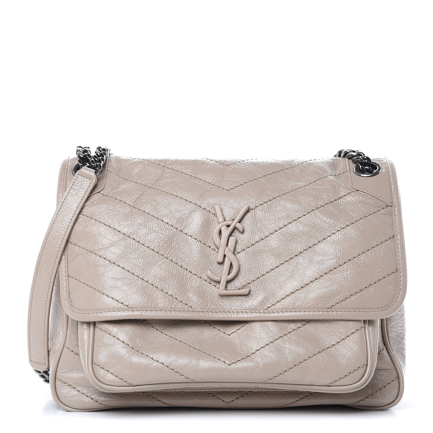 Saint Laurent Crinkled Calfskin Matelasse Monogram Medium Niki Chain Satchel Light Natural 1 of 9