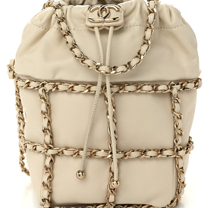 Chanel Lambskin Bucket Chain Drawstring Bag Beige 8 of 10