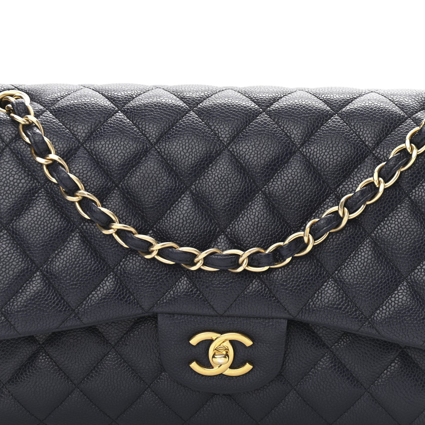 Caviar Quilted Jumbo Double Flap Navy Blue