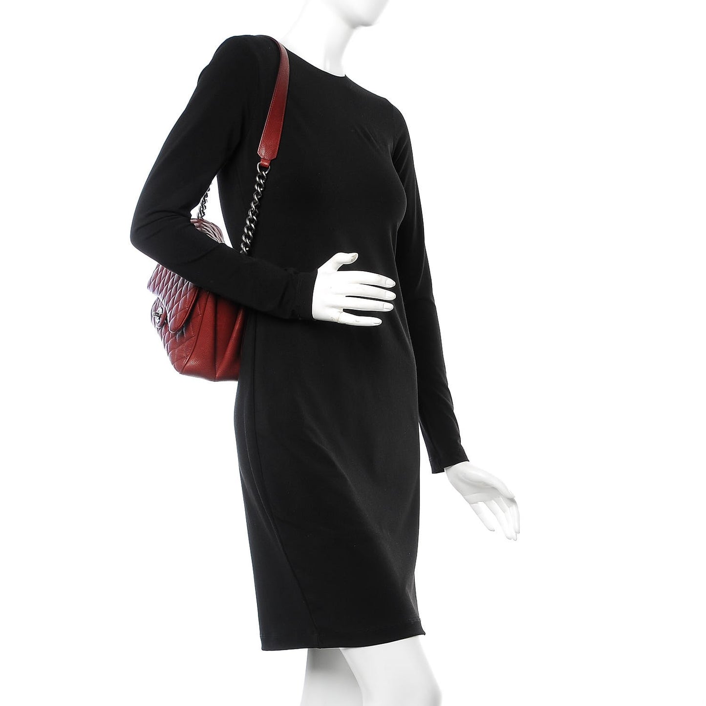 Caviar Quilted Medium Rock In Rome Single Flap Dark Red