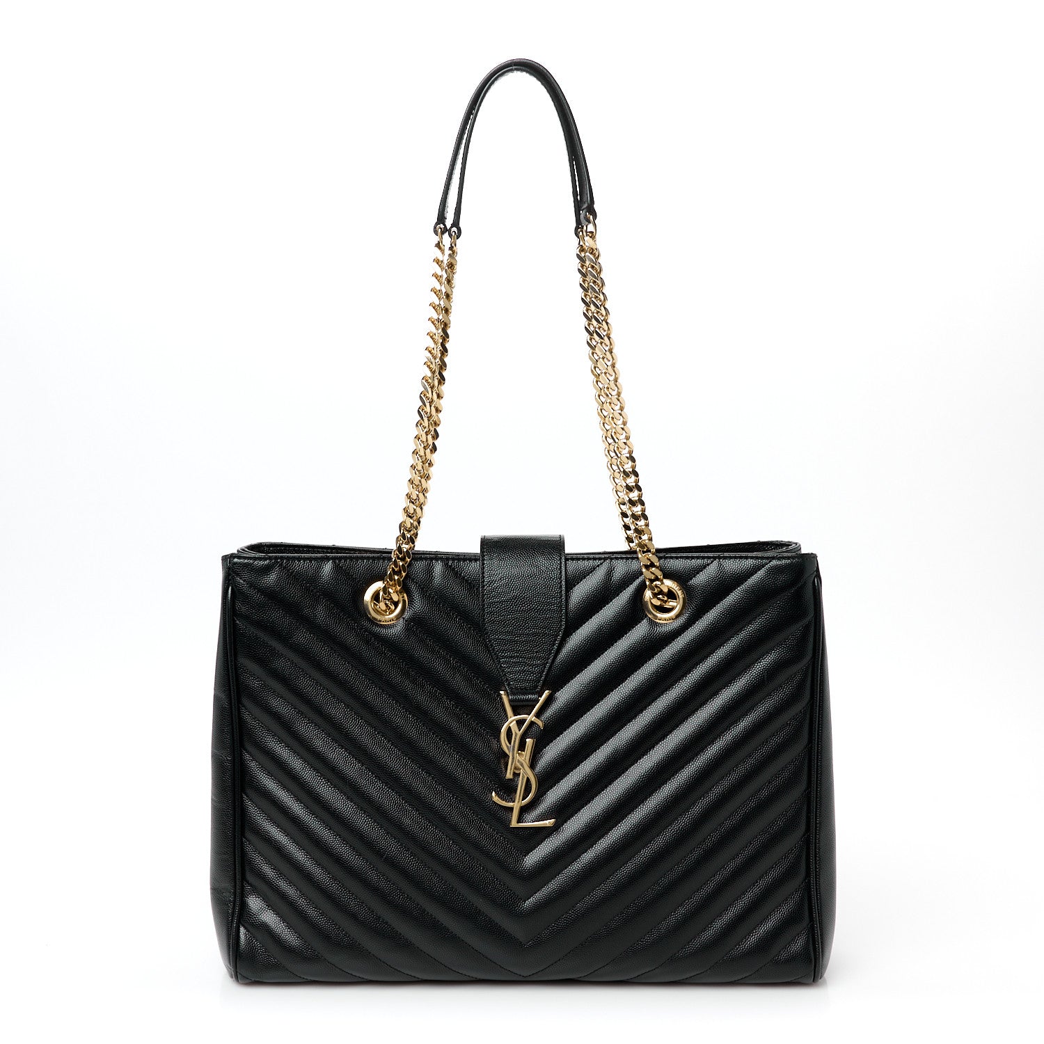 Saint Laurent Grain De Poudre Matelasse Chevron Monogram Shopping Bag Black 1 of 10