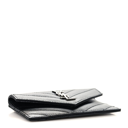 Saint Laurent Grain De Poudre Matelasse Chevron Monogram Compact Wallet Black 4 of 7