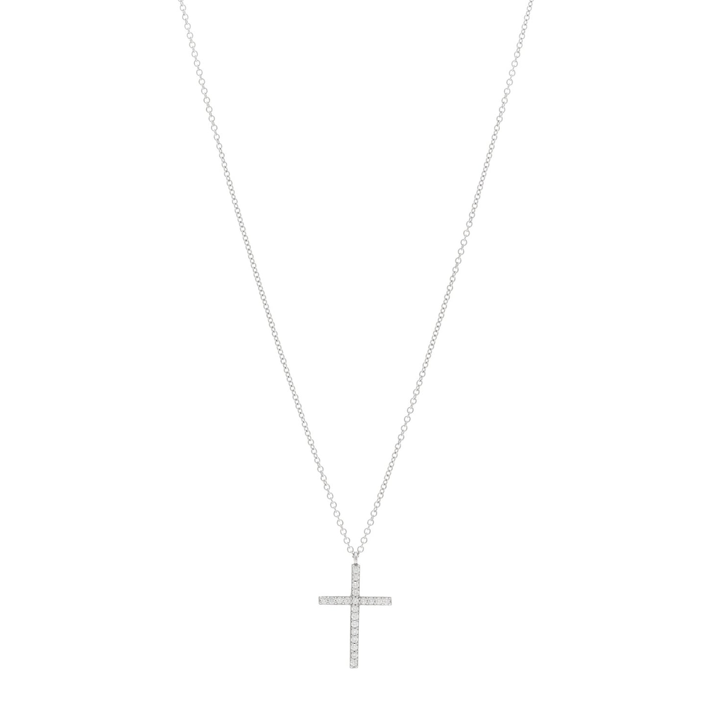 18K White Gold Diamond Medium Metro Cross Pendant Necklace