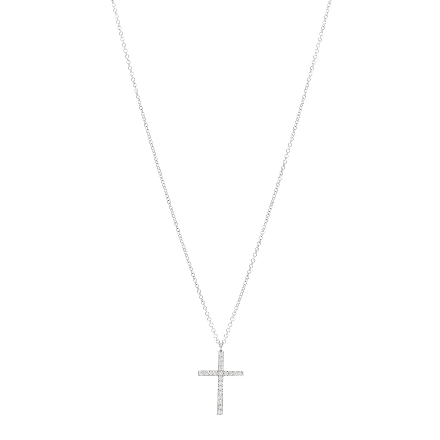 Tiffany 18K White Gold Diamond Medium Metro Cross Pendant Necklace 1 of 4