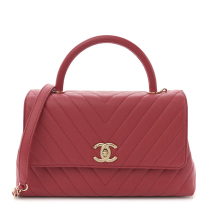 Chanel Caviar Chevron Quilted Small Coco Handle Flap Red 1 of 10