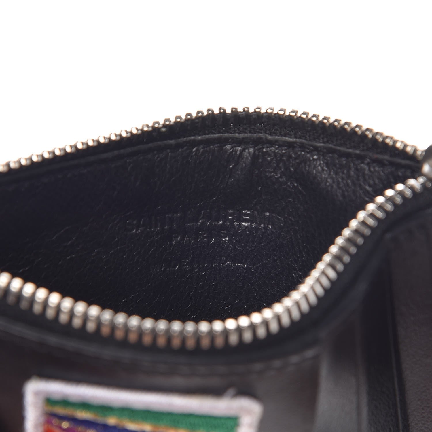 Saint Laurent Calfskin Paris Rainbow Fragments Zip Pouch Card Holder Black 7 of 8