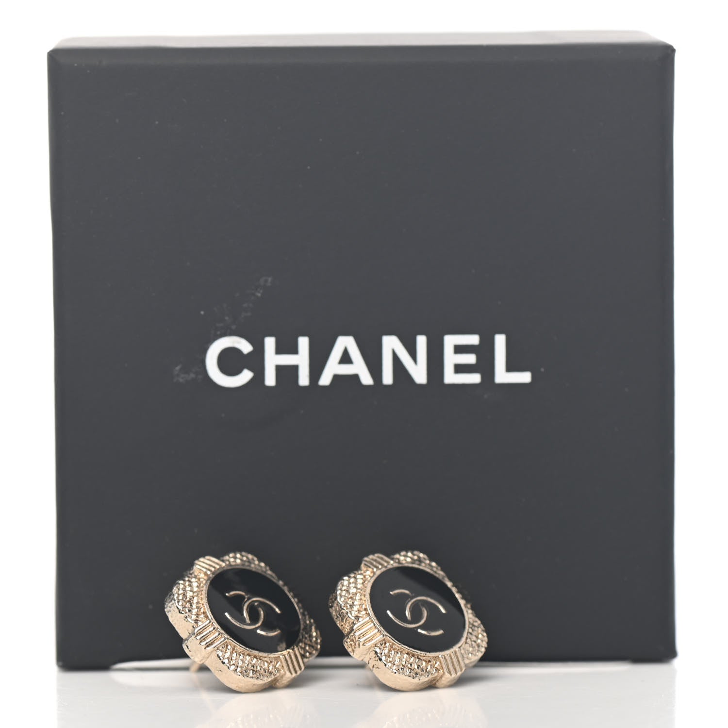 Chanel Resin Crystal Quilted CC Heart Earrings Gold Black 5 of 5