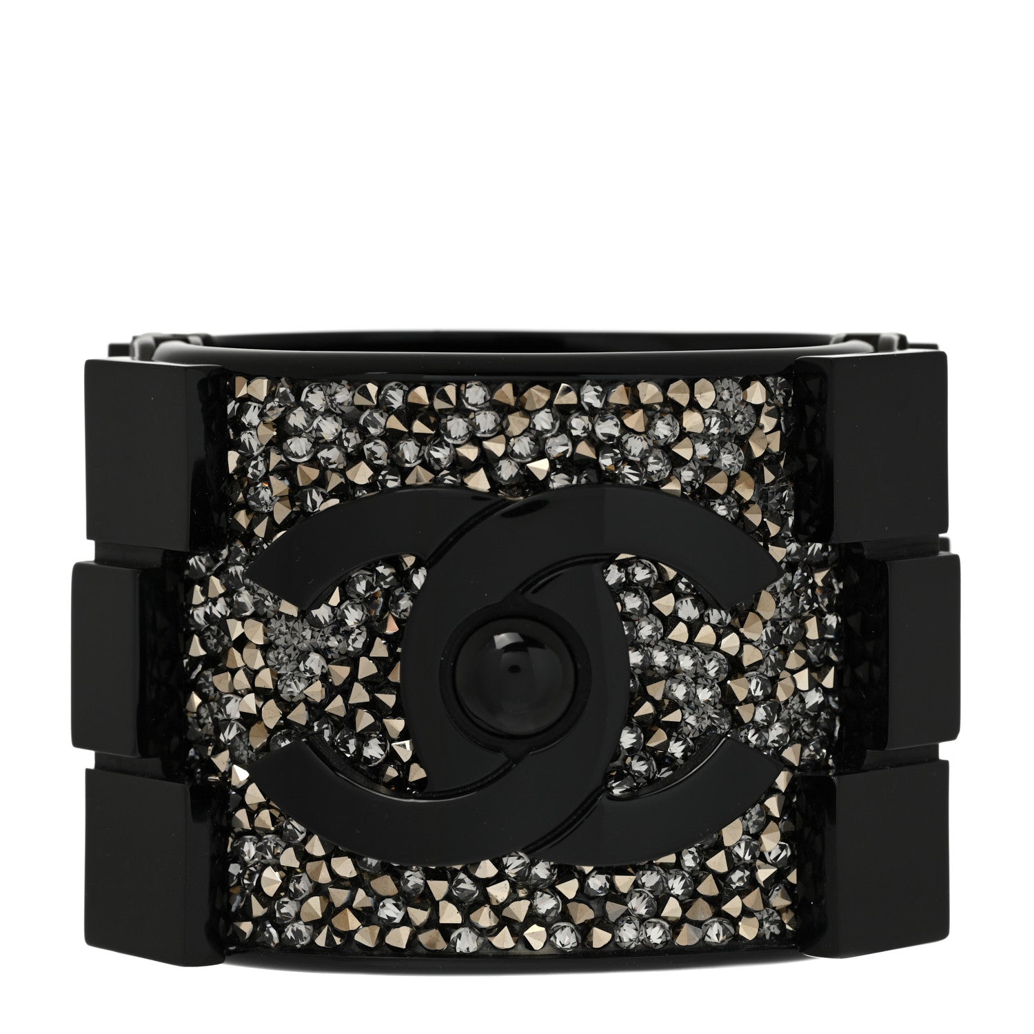 Chanel Resin Crystal Studded Lego Boy Cuff Black 1 of 5