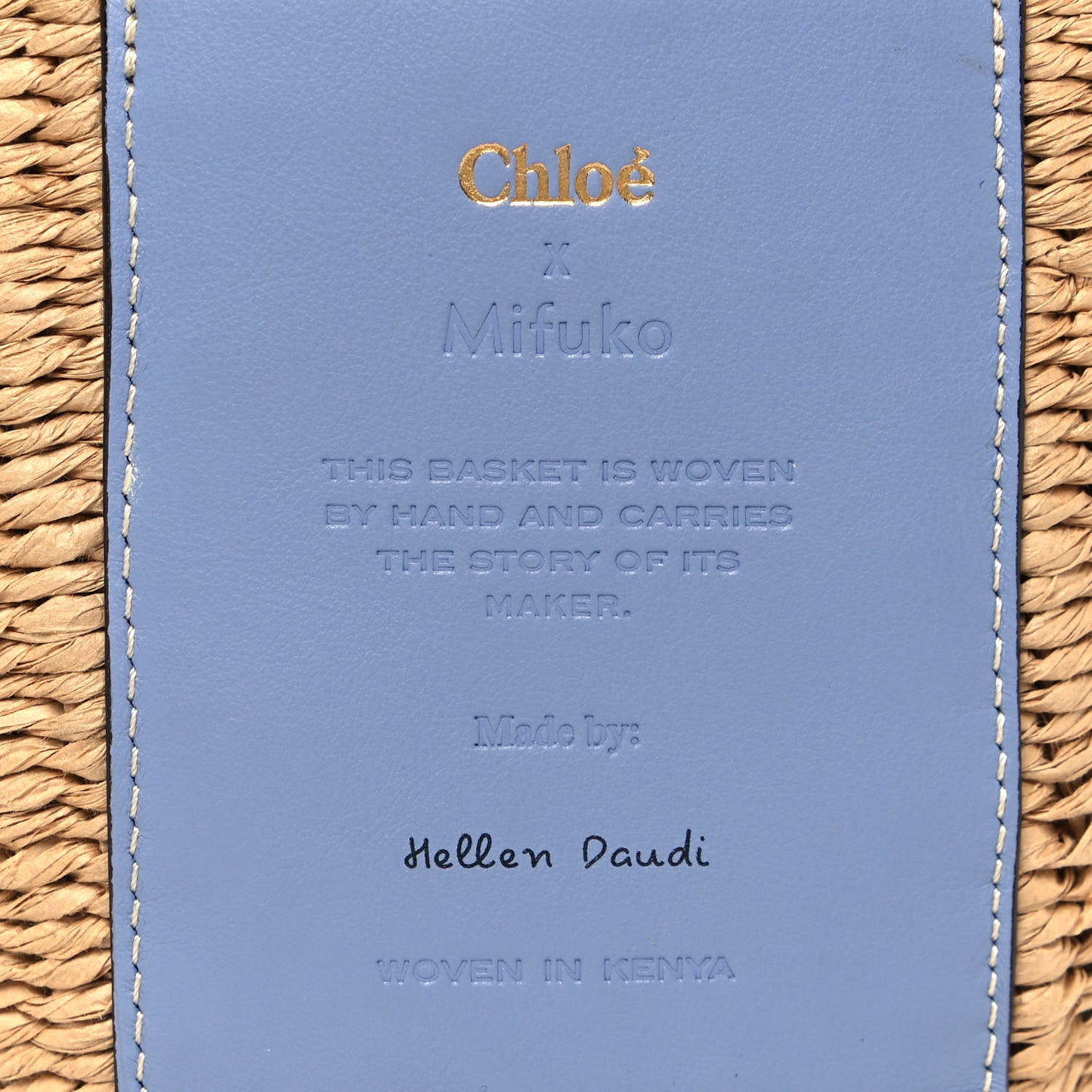 Raffia Calfskin Small Basket Gentle Blue
