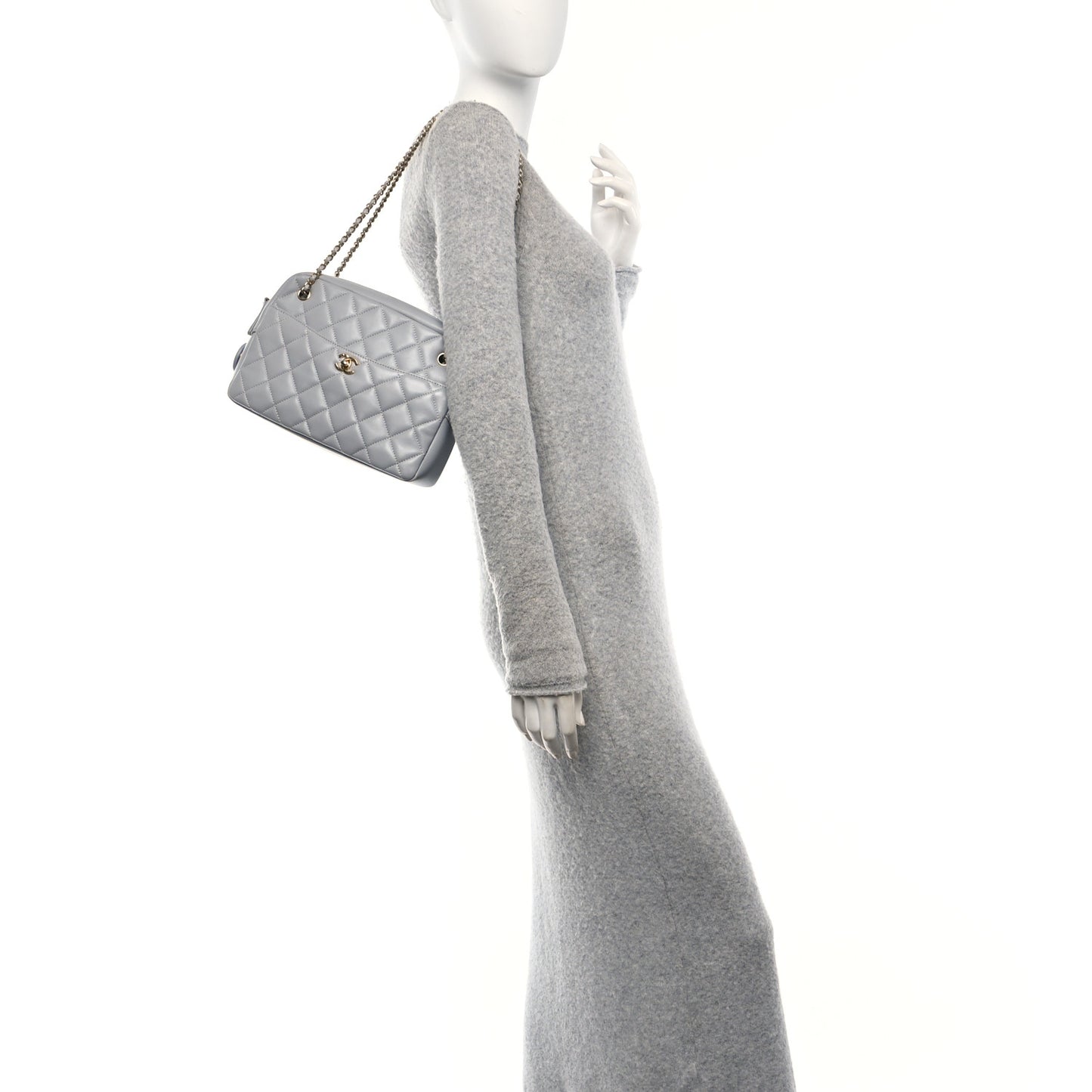 Shiny Lambskin Quilted Medium Camera Case Grey