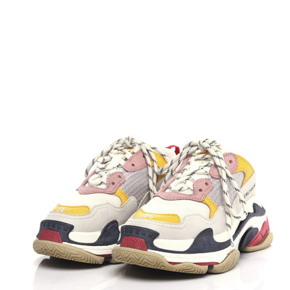 Balenciaga Mesh Nubuck Womens Triple S Sneakers 36 White Gris Jaune Rose 2 of 7