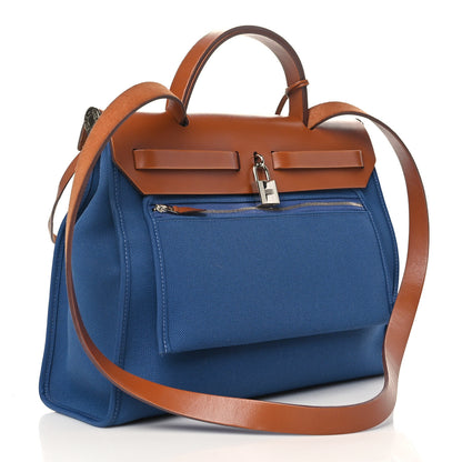 Hermes Military Toile Vache Hunter Herbag Zip 31 PM Azur Natural 4 of 11