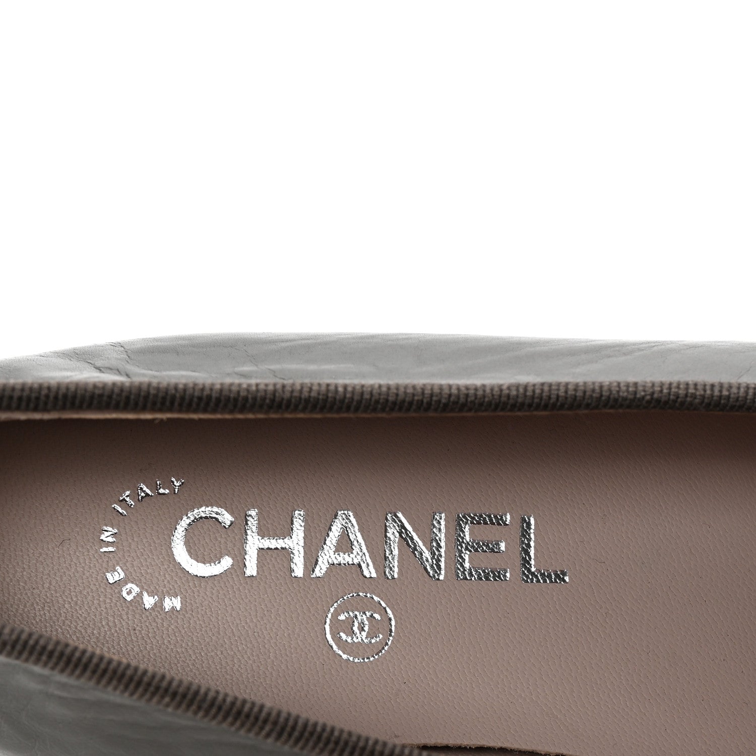 Chanel Calfskin Metallic Goatskin CC Cap Toe Ballerina Flats 37.5 Gris Argent 8 of 10