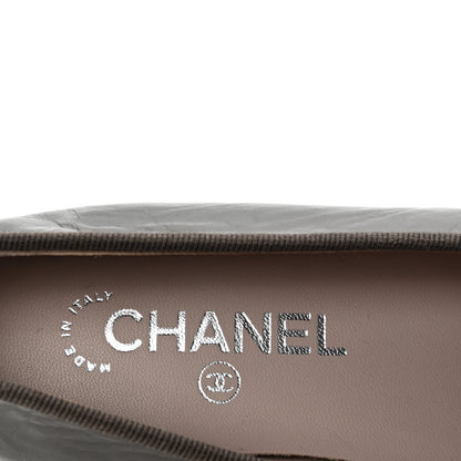 Chanel Calfskin Metallic Goatskin CC Cap Toe Ballerina Flats 37.5 Gris Argent 8 of 10