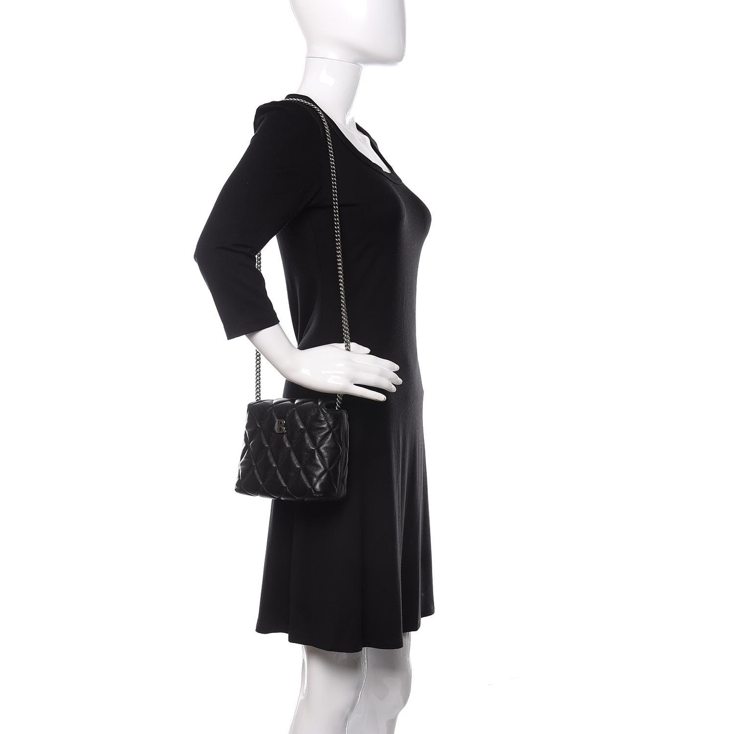 Calfskin Quilted Touch B Square Shoulder Bag Black
