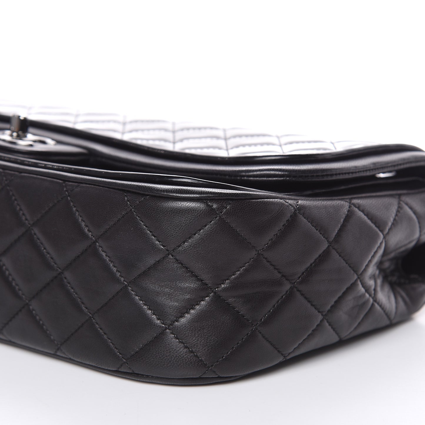 Patent Quilted Jumbo Classic Twist Flap Bag Black