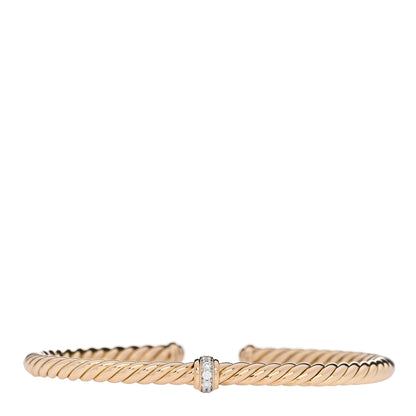 David Yurman 18K Yellow Gold Diamond 4mm Cablespira Flex Station Bracelet 2 of 4