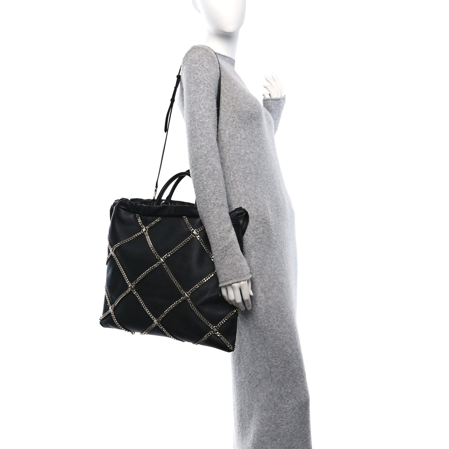 Nappa Chain Drawstring Shoulder Bag Black