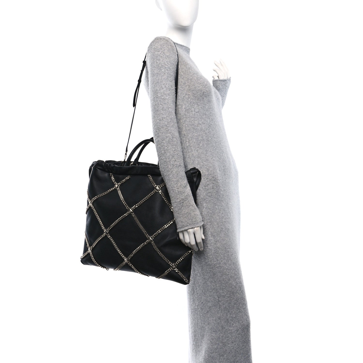 Salvatore Ferragamo Nappa Chain Drawstring Shoulder Bag Black 2 of 9