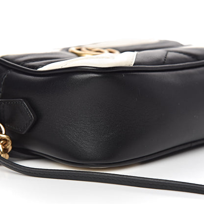 Gucci Calfskin Matelasse Mini GG Marmont Chain Shoulder Bag Black White 9 of 11