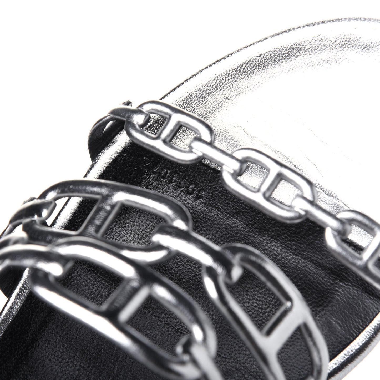Metallic Calfskin Tandem Sandals 38 Gris Argente