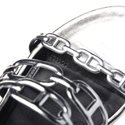 Hermes Metallic Calfskin Tandem Sandals 38 Gris Argente 10 of 13