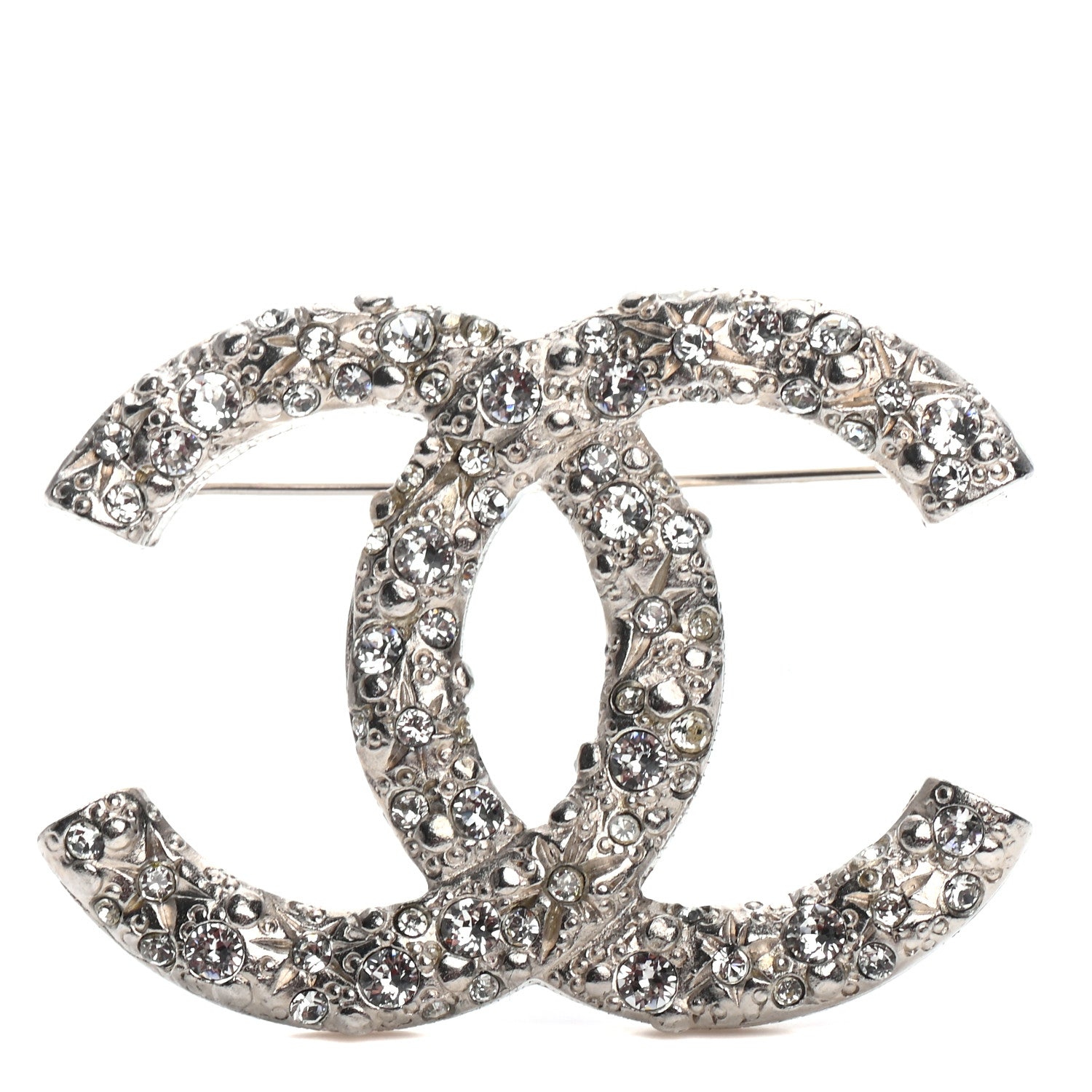 Chanel Swarovski Crystal Large CC Brooch Silver 1 of 4