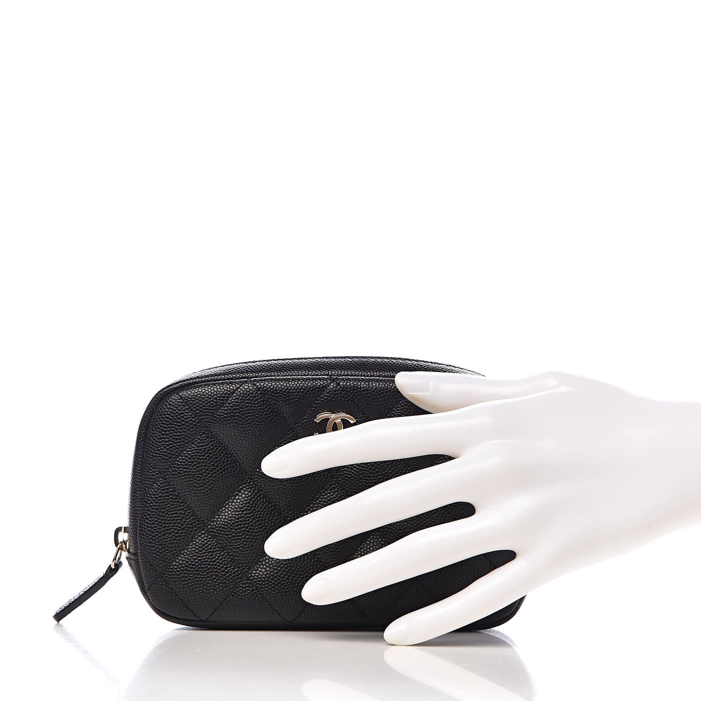 Caviar Quilted Small Curvy Pouch Cosmetic Case Black