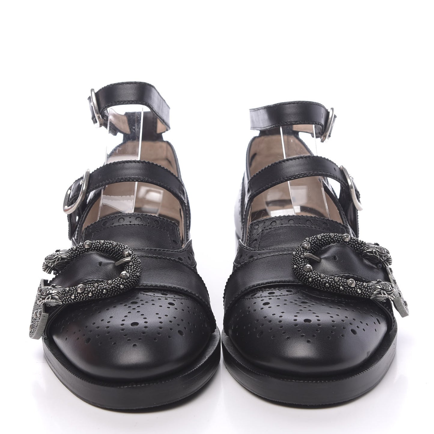 Calfskin Bee Embroidered Womens Queercore Brogue Wingtip Monk Strap Loafers 37 Black