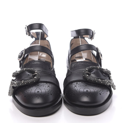 Gucci Calfskin Bee Embroidered Womens Queercore Brogue Wingtip Monk Strap Loafers 37 Black 2 of 10