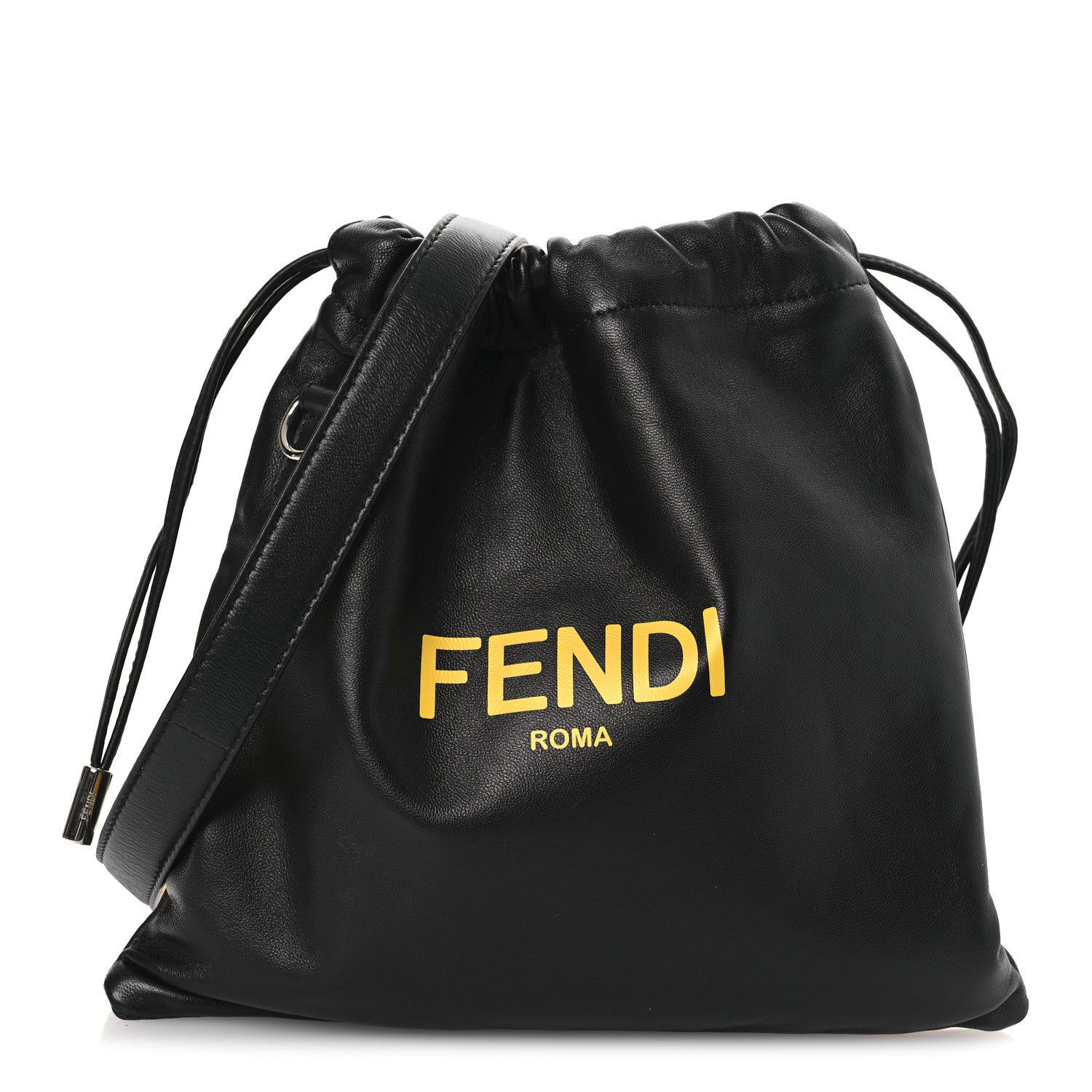 Fendi Soft Nappa Logo Small Drawstring Pouch Bag Black Sunflower 2 of 19