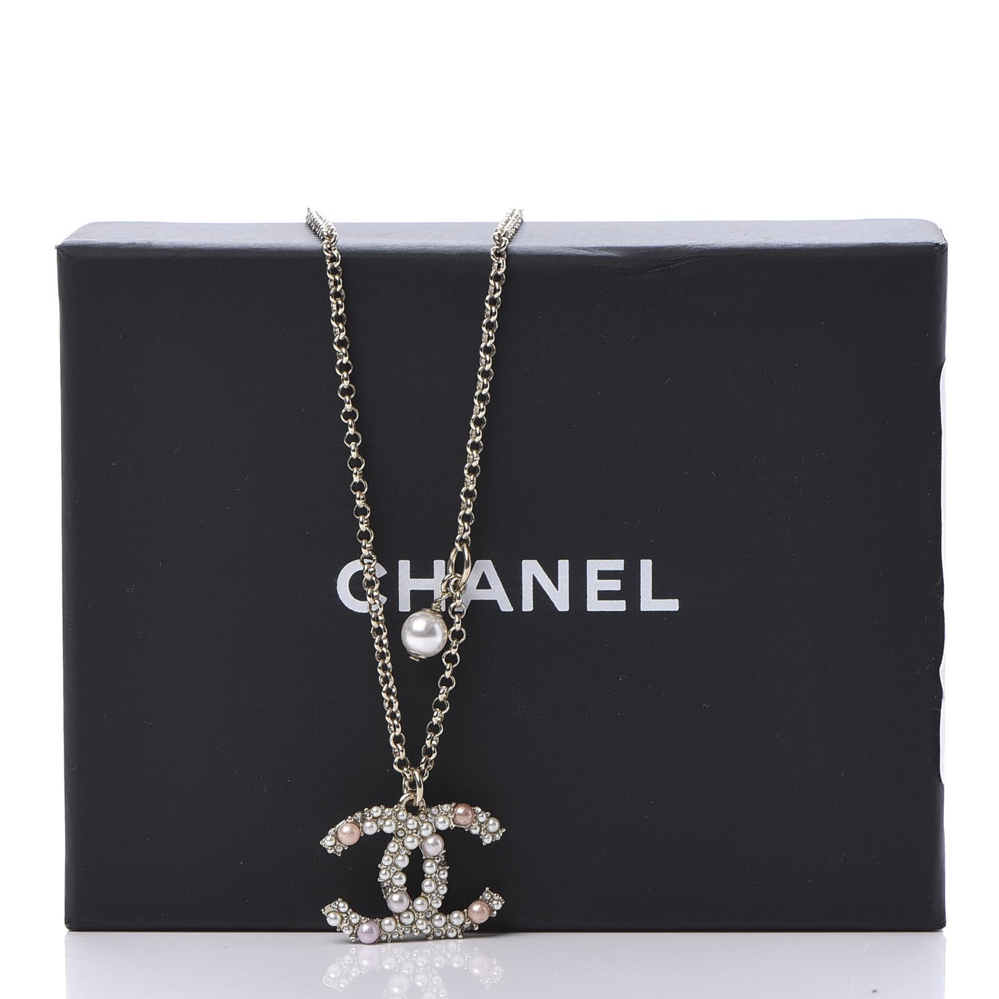 Crystal Pearl CC Pendant Necklace Gold Pink