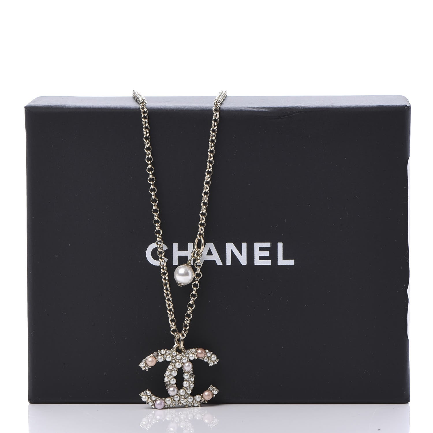 Chanel Crystal Pearl CC Pendant Necklace Gold Pink 7 of 7
