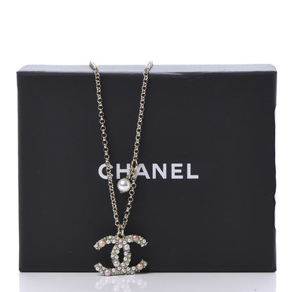 Chanel Crystal Pearl CC Pendant Necklace Gold Pink 7 of 7