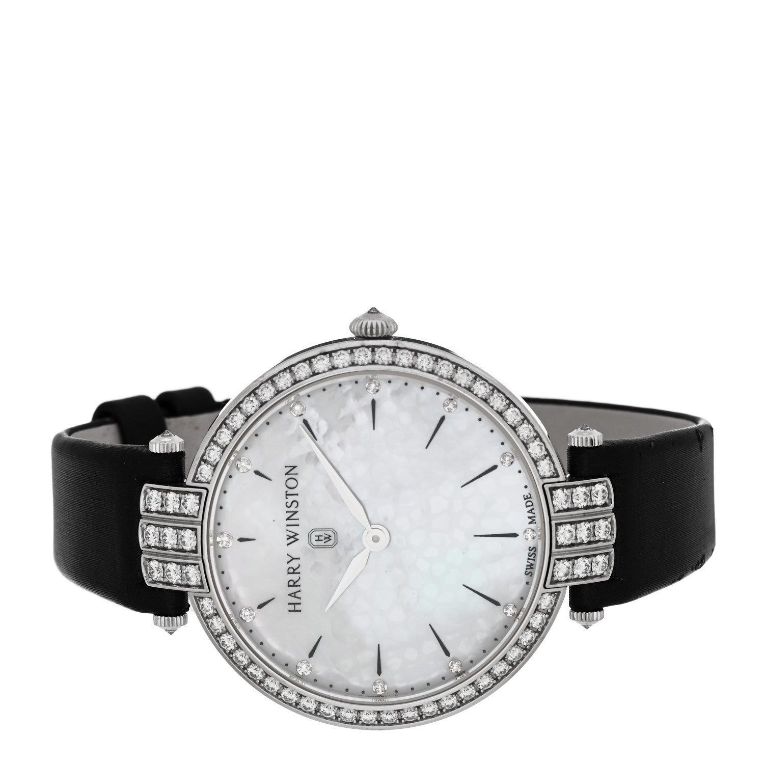 Harry Winston 18K White Gold Satin Diamond Bezel Mother of Pearl 36mm Premier Quartz Watch 2 of 7