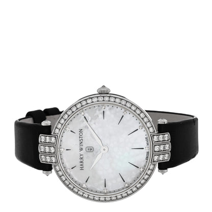 Harry Winston 18K White Gold Satin Diamond Bezel Mother of Pearl 36mm Premier Quartz Watch 2 of 7