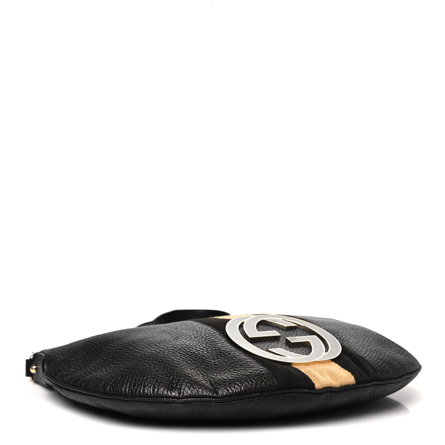 Pebbled Calfskin Web Blondie Hobo Black Beige