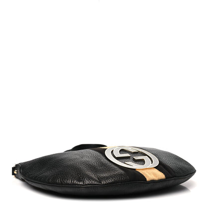 Gucci Pebbled Calfskin Web Blondie Hobo Black Beige 4 of 13