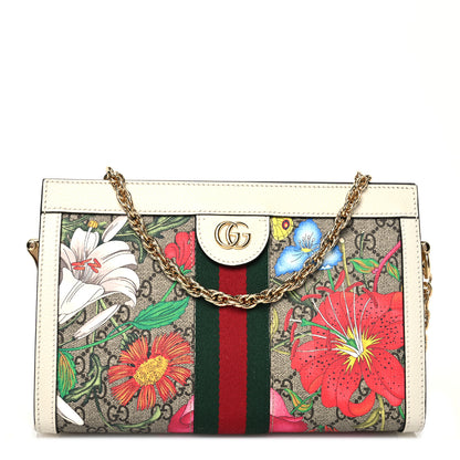 Gucci GG Supreme Monogram Flora Web Small Ophidia Chain Shoulder Bag White 1 of 11