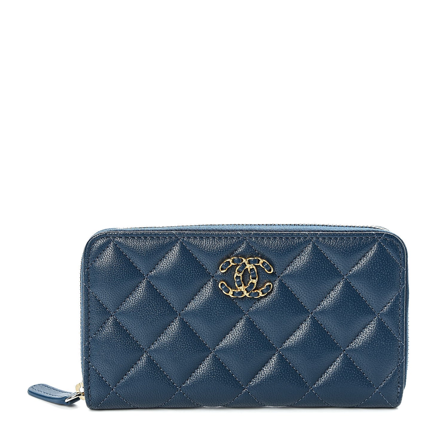 Lambskin Quilted 19 Small Zip Around Wallet Blue