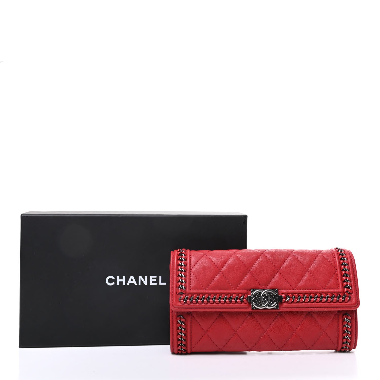 Chanel Calfskin Quilted Boy Chain Around Flap Wallet Red 11 of 11