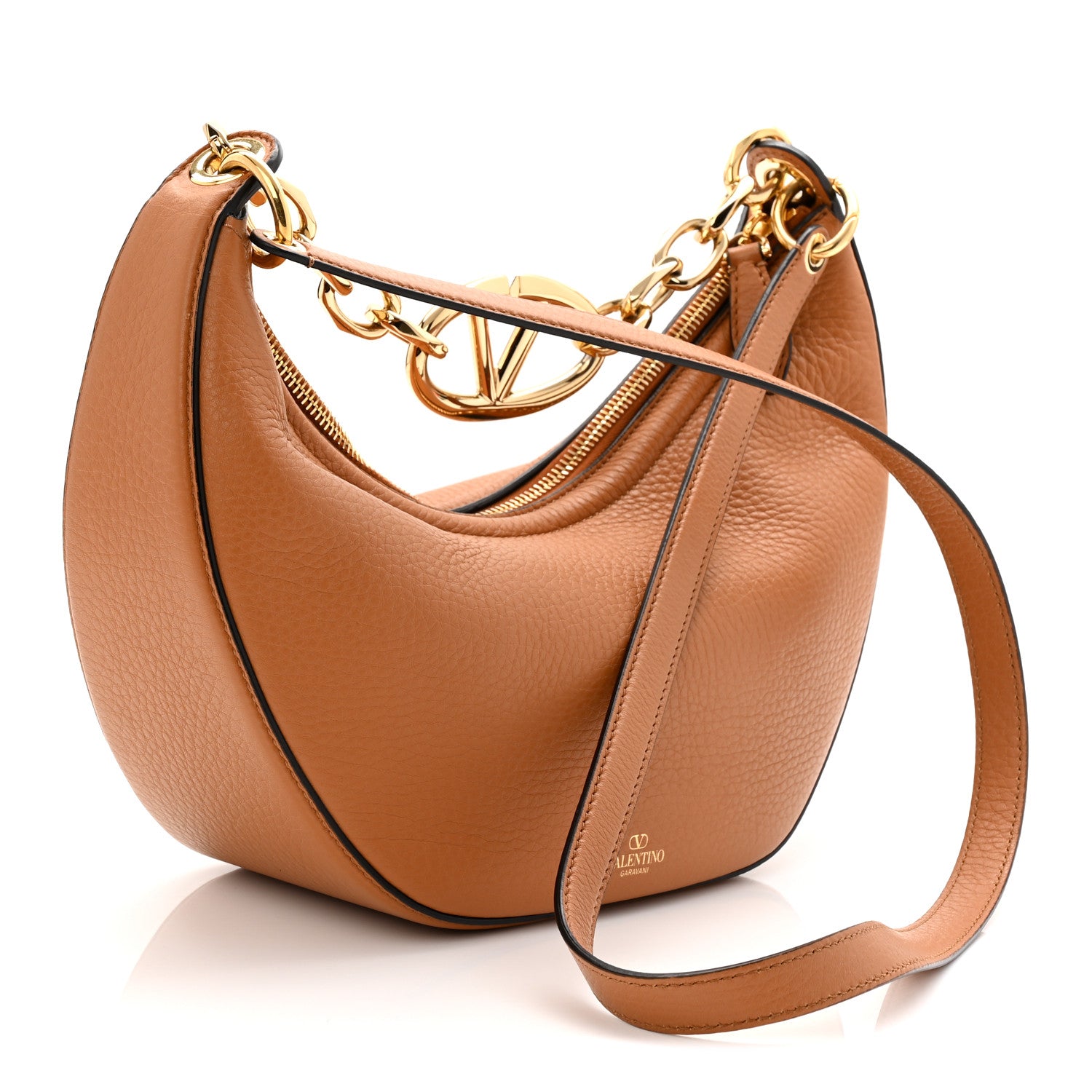 Valentino Garavani Grainy Calfskin Small Vlogo Moon Hobo Bag Saddle Brown 3 of 9