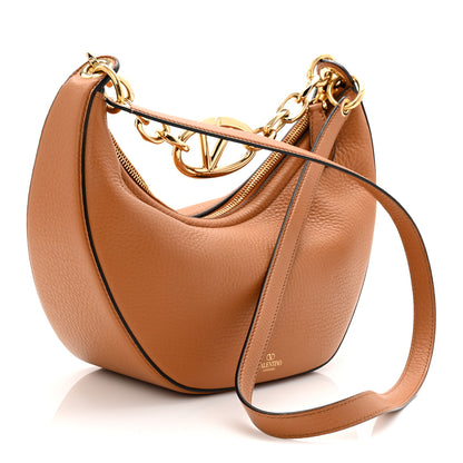 Valentino Garavani Grainy Calfskin Small Vlogo Moon Hobo Bag Saddle Brown 3 of 9